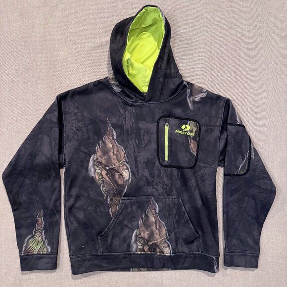 Mossy Oak Youth Large Camo Hoodie Hunting Sweatshirt Neon Lined with Pockets - Picture 1 of 7